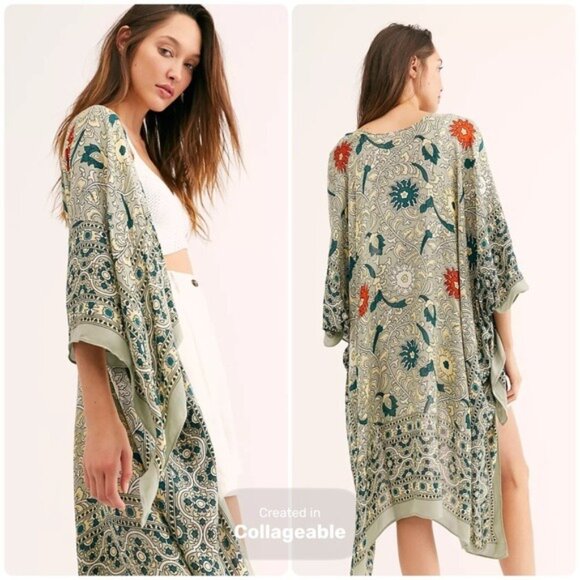 New Free People Boho Kimono Cardigan Wrap Western Feminine Shabby Chic - Picture 1 of 10